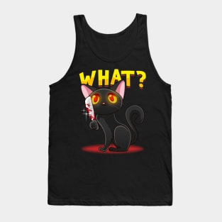 Cat What? Funny Black Cat With Knife Tank Top